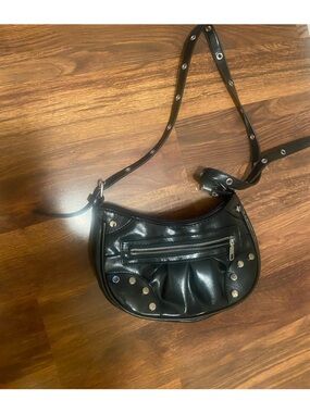 SHEIN Black Faux Leather Studded Crossbody Bag